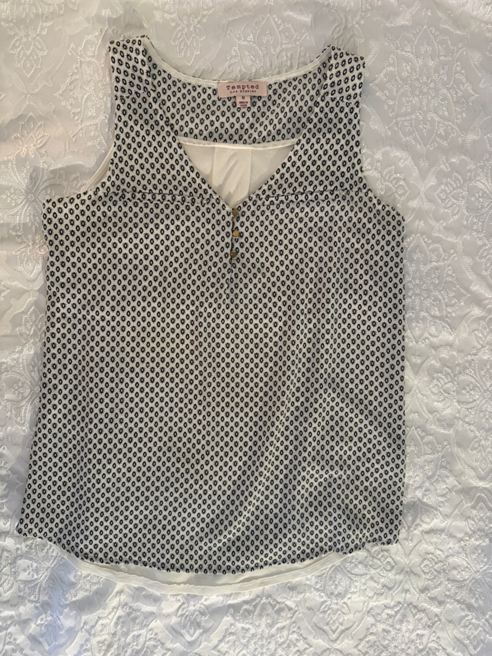 Tempted Navy and White Geometric Sleeveless Camisole